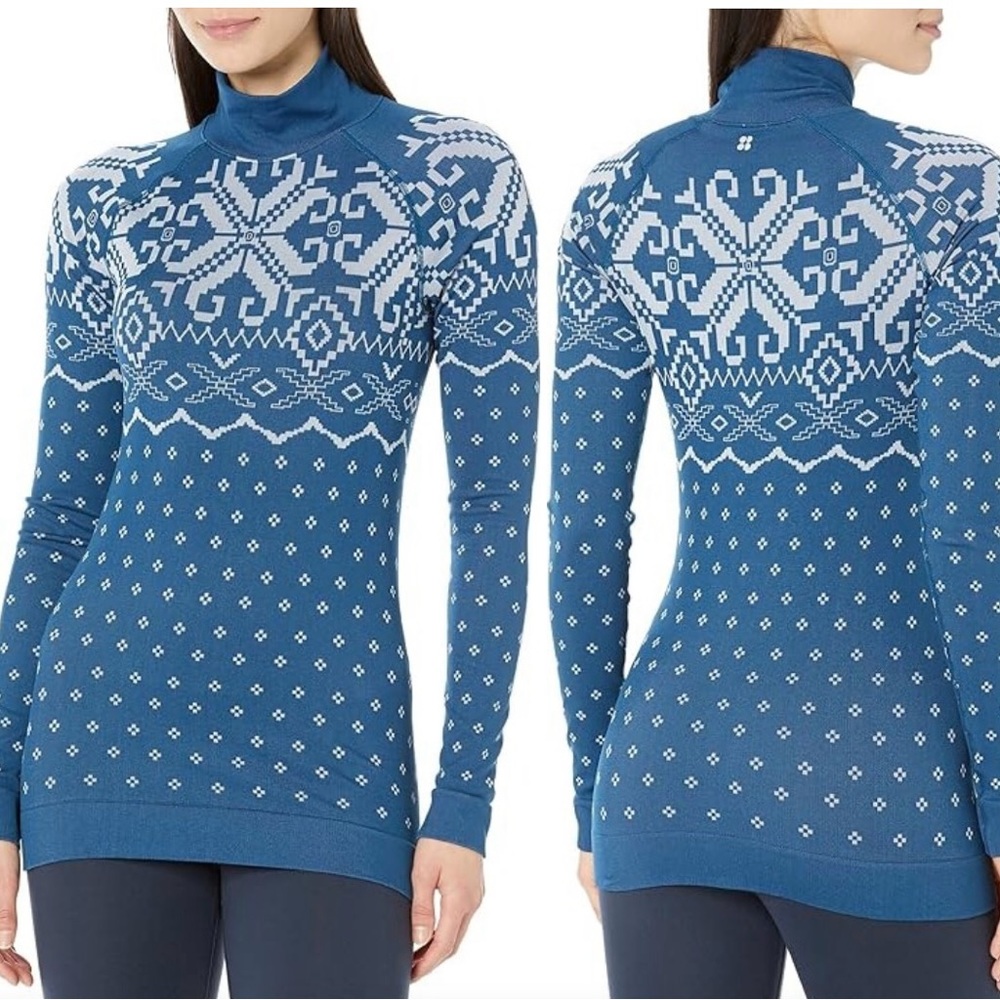Sweaty Betty Fair Isle Base Layer Top Size: (L) Large Color: Deep Blue